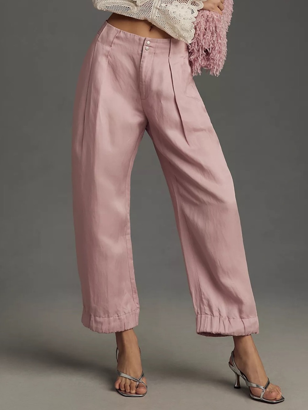 By Anthropologie Cinched Hem Trousers Size 8 color Lilac PreLoved